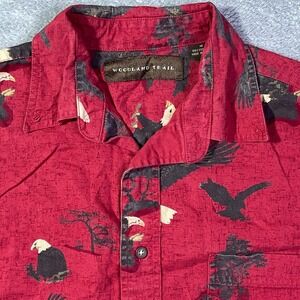 Woodland Trail Men's Button Up Shirt Short Sleeve Eagles Trees Red Medium Hiking